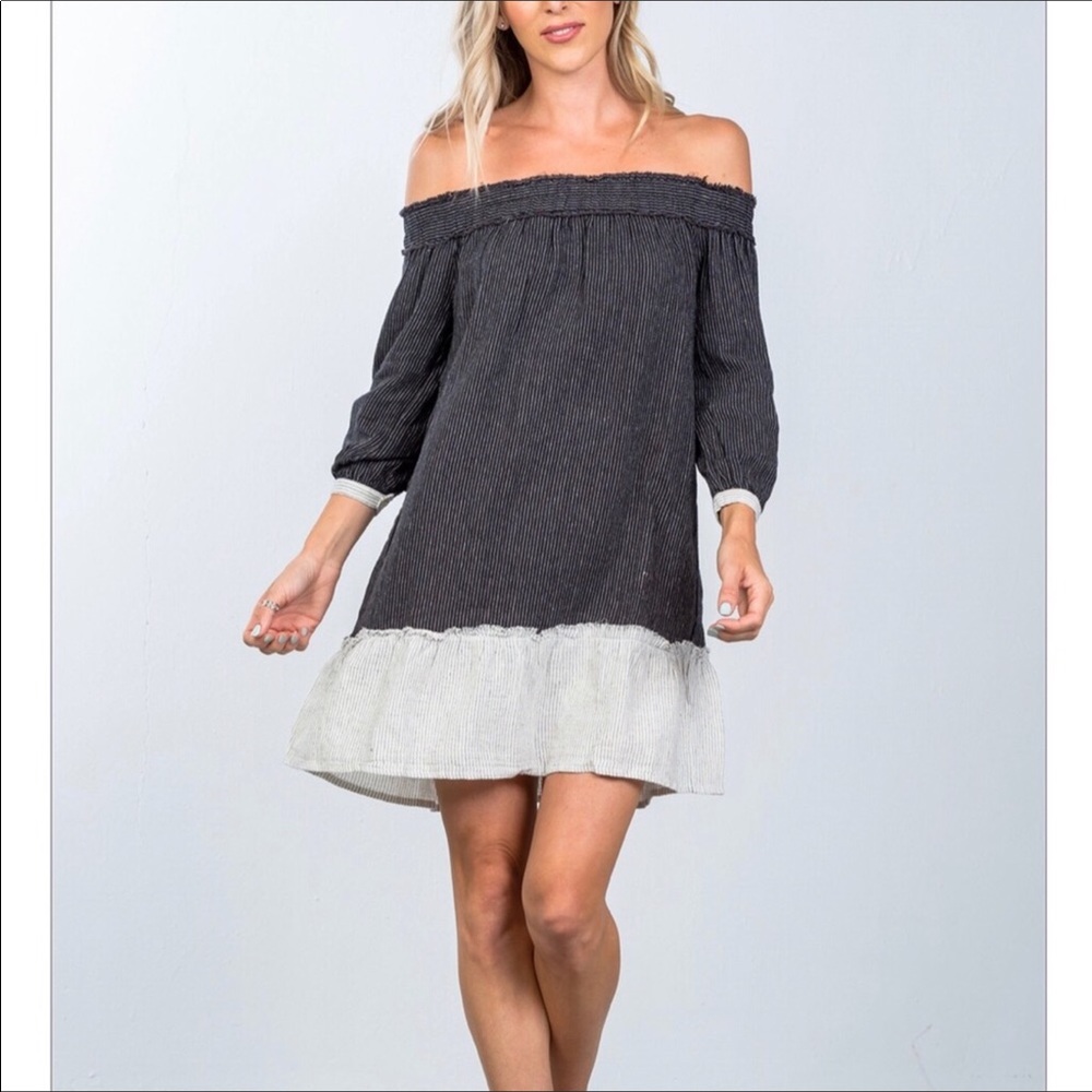 Off-The-Shoulder Black And White Dress